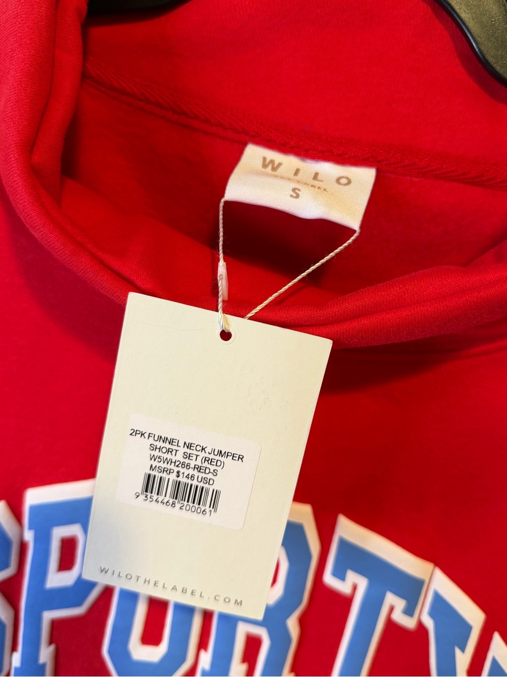 NWT Wilo the Label Active Sporty Funnel Mock Neck Sweatshirt Shorts Set Red Sm - Picture 6 of 8